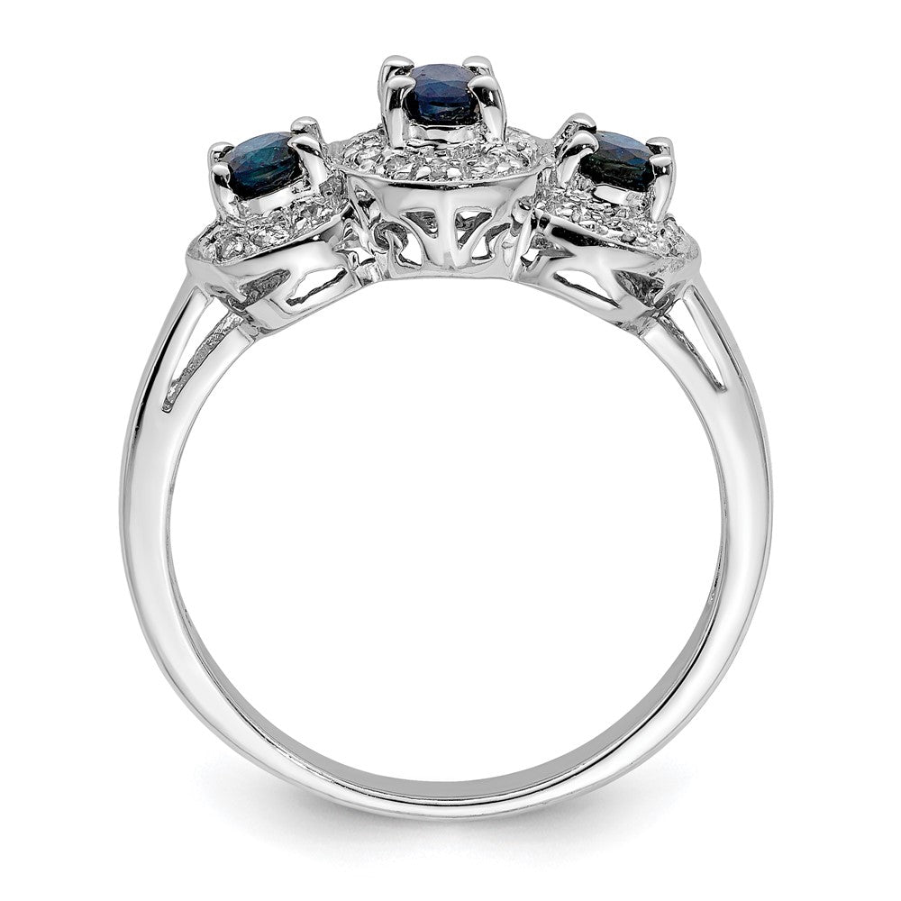 Sterling Silver Rhodium-plated Sapphire & Diamond Ring - 8