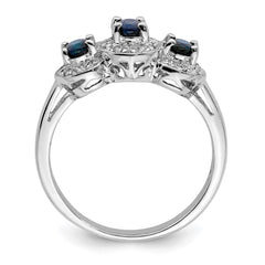 Sterling Silver Rhodium-plated Sapphire & Diamond Ring - 8