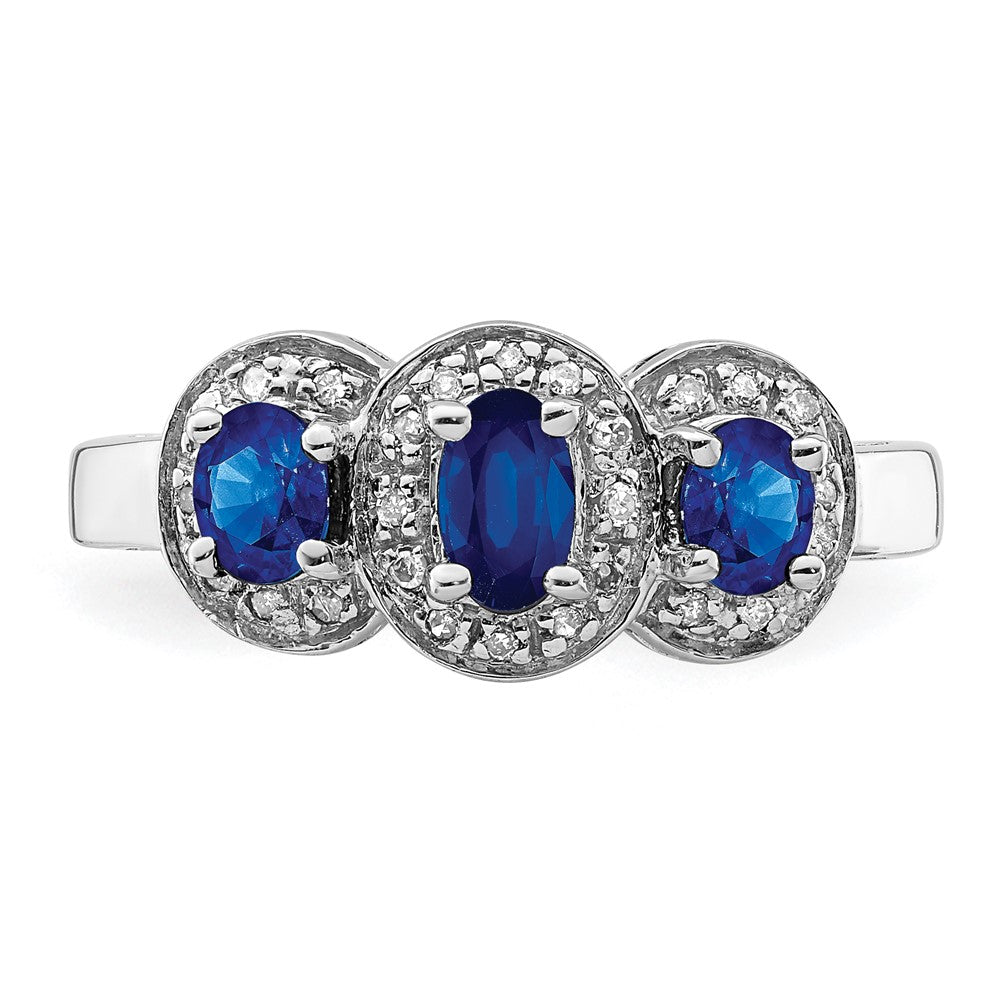 Sterling Silver Rhodium-plated Sapphire & Diamond Ring - 8