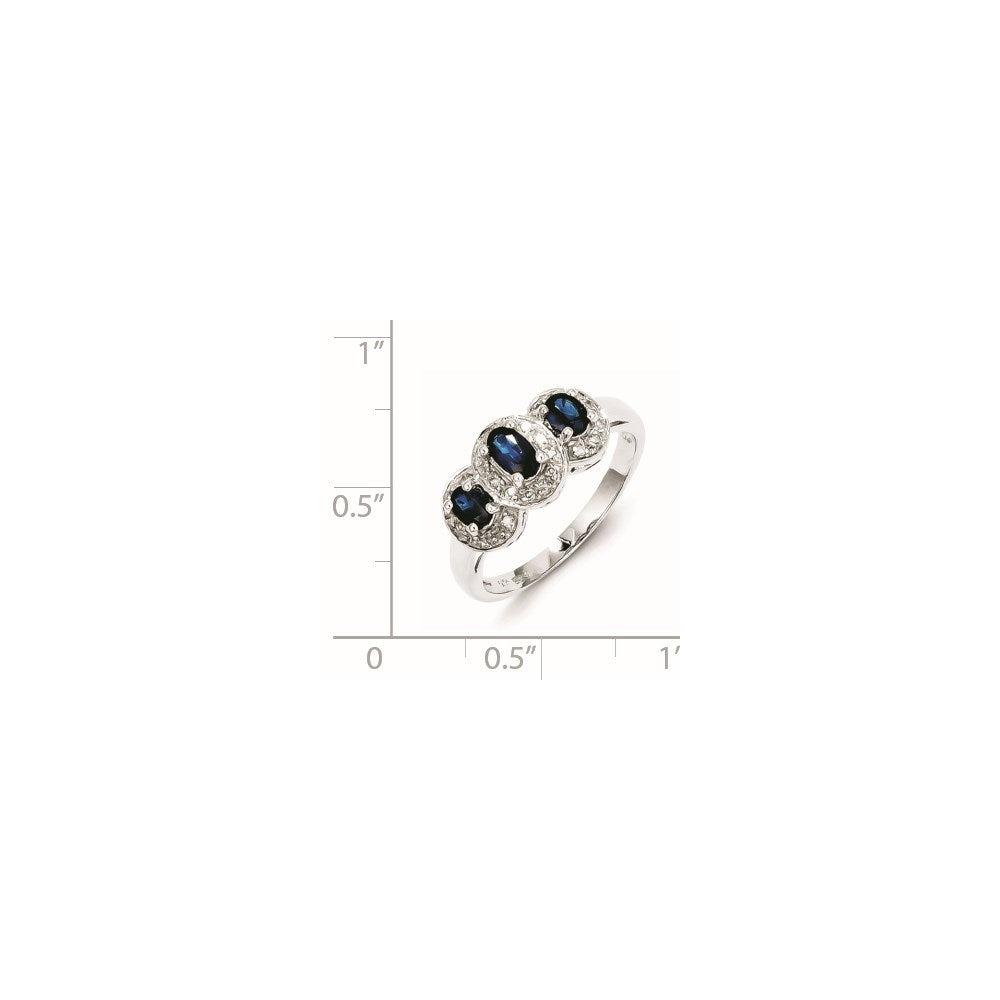 Sterling Silver Rhodium-plated Sapphire & Diamond Ring - 8