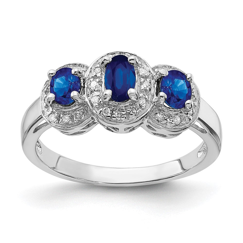 Sterling Silver Rhodium-plated Sapphire & Diamond Ring - 8