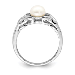 Sterling Silver Rhodium FW Cultured Button Pearl & Diamond Ring - 3