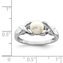 Sterling Silver Rhodium FW Cultured Button Pearl & Diamond Ring - 3