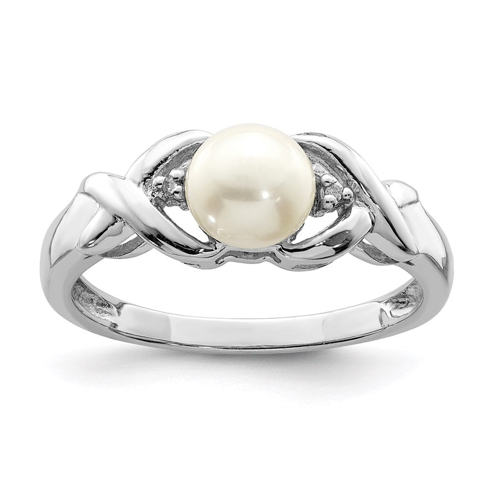 Sterling Silver Rhodium FW Cultured Button Pearl & Diamond Ring - 3
