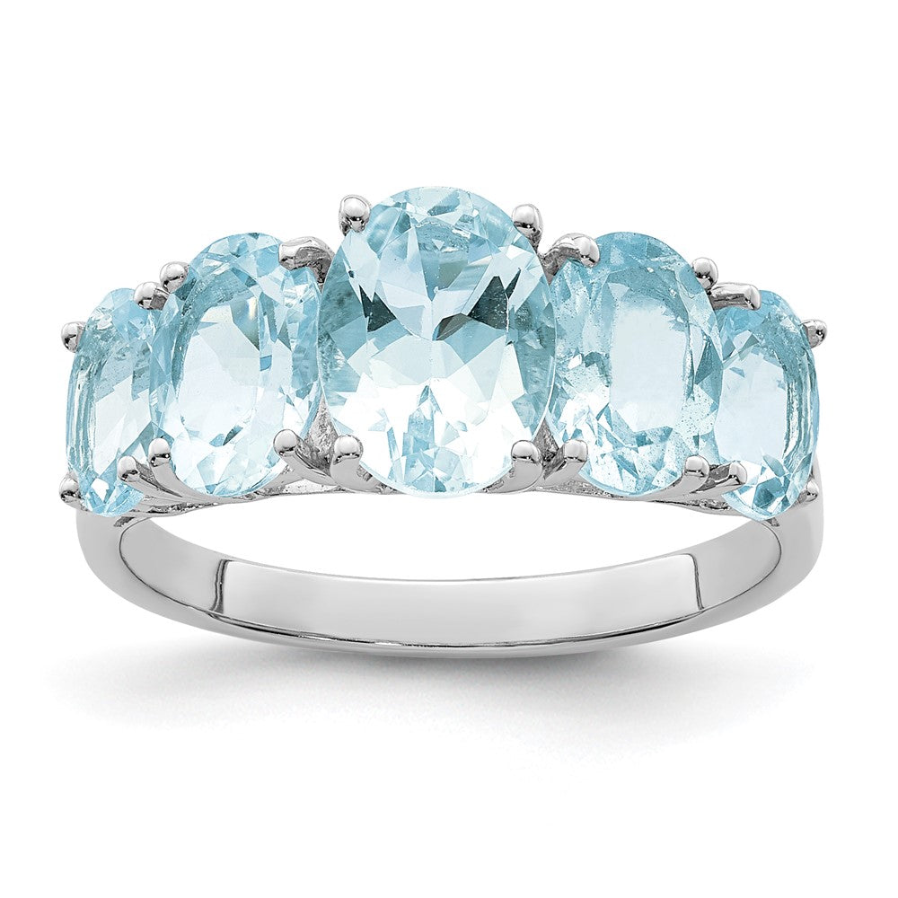 Sterling Silver Rhodium Aqua Ring - 2