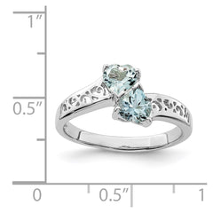 Sterling Silver Rhodium Aqua Heart Ring