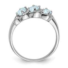 Sterling Silver Rhodium Aqua & Diamond Ring - 9