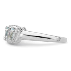 Sterling Silver Rhodium Aqua & Diamond Ring - 9