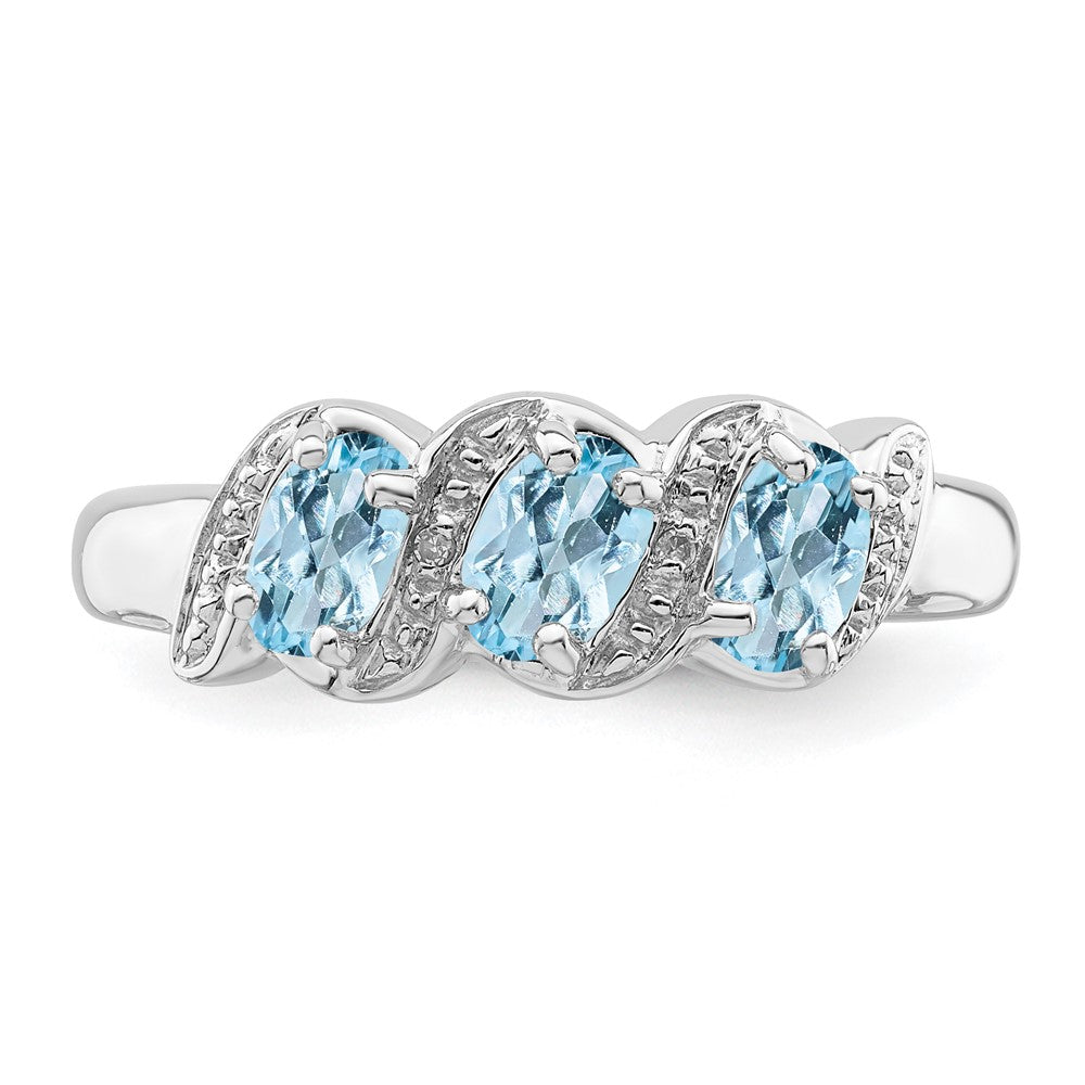 Sterling Silver Rhodium Aqua & Diamond Ring - 9