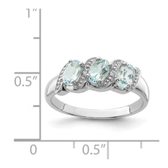 Sterling Silver Rhodium Aqua & Diamond Ring - 9