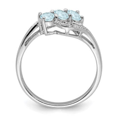 Sterling Silver Rhodium Aqua & Diamond Ring - 2