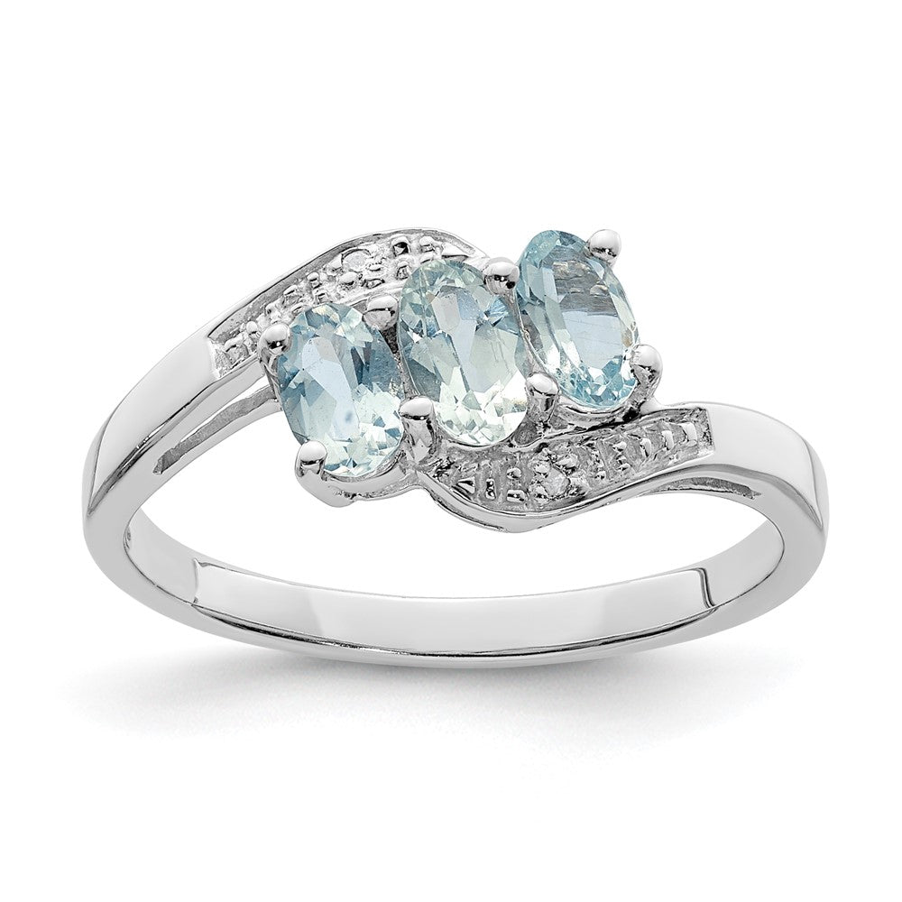 Sterling Silver Rhodium Aqua & Diamond Ring - 2