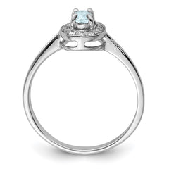 Sterling Silver Rhodium Aqua & Diamond Ring - 6