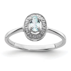 Sterling Silver Rhodium Aqua & Diamond Ring - 5