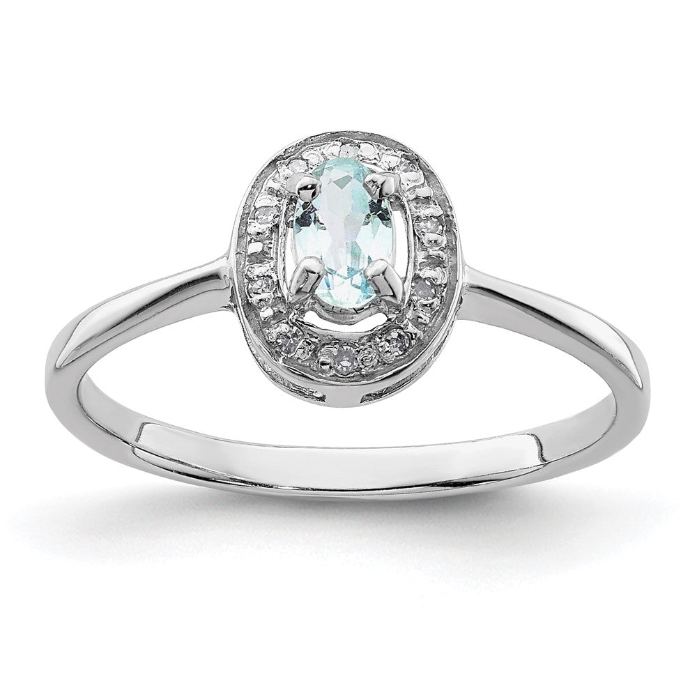 Sterling Silver Rhodium Aqua & Diamond Ring - 6