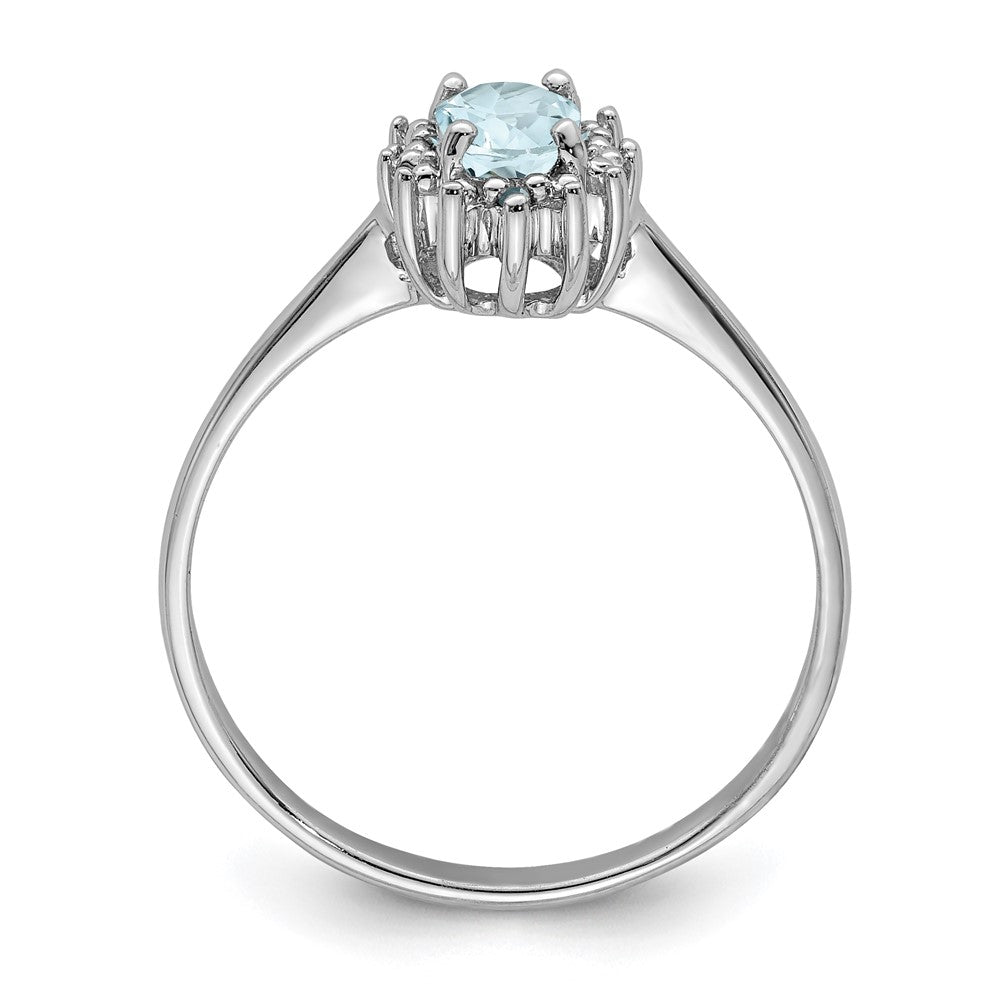 Sterling Silver Rhodium Aquamarine Diamond Ring - 4