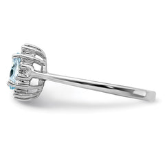 Sterling Silver Rhodium Aquamarine Diamond Ring - 4