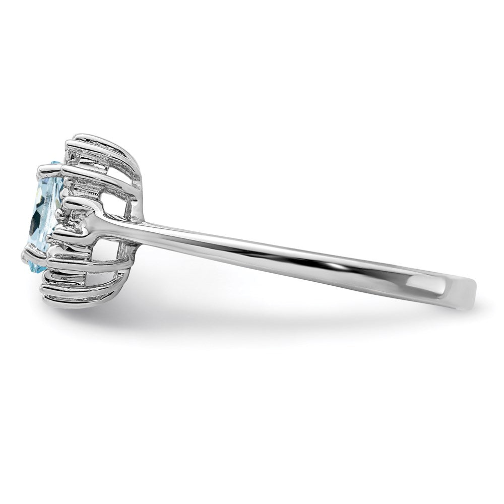 Sterling Silver Rhodium Aquamarine Diamond Ring - 5
