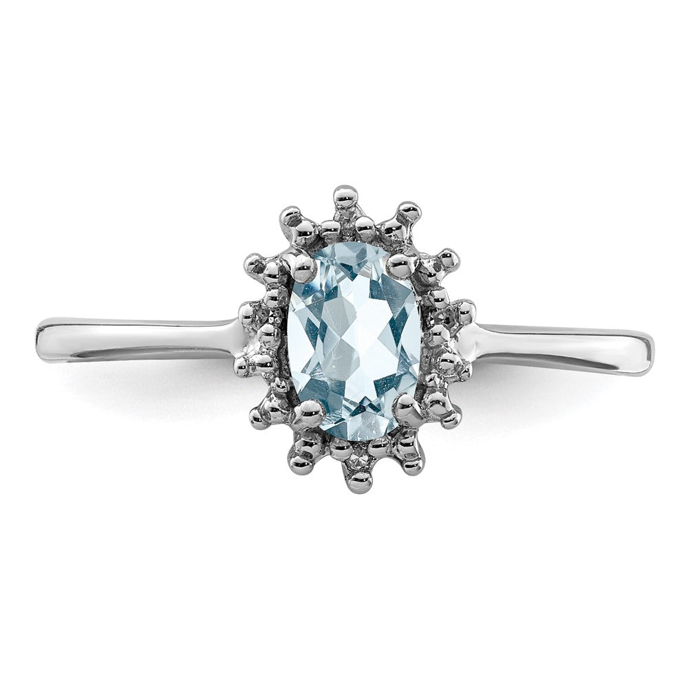 Sterling Silver Rhodium Aquamarine Diamond Ring - 5