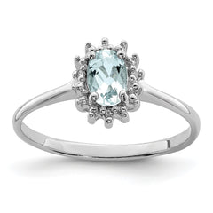 Sterling Silver Rhodium Aquamarine Diamond Ring - 4