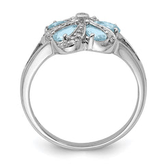 Sterling Silver Rhodium Aquamarine Diamond Ring - 6