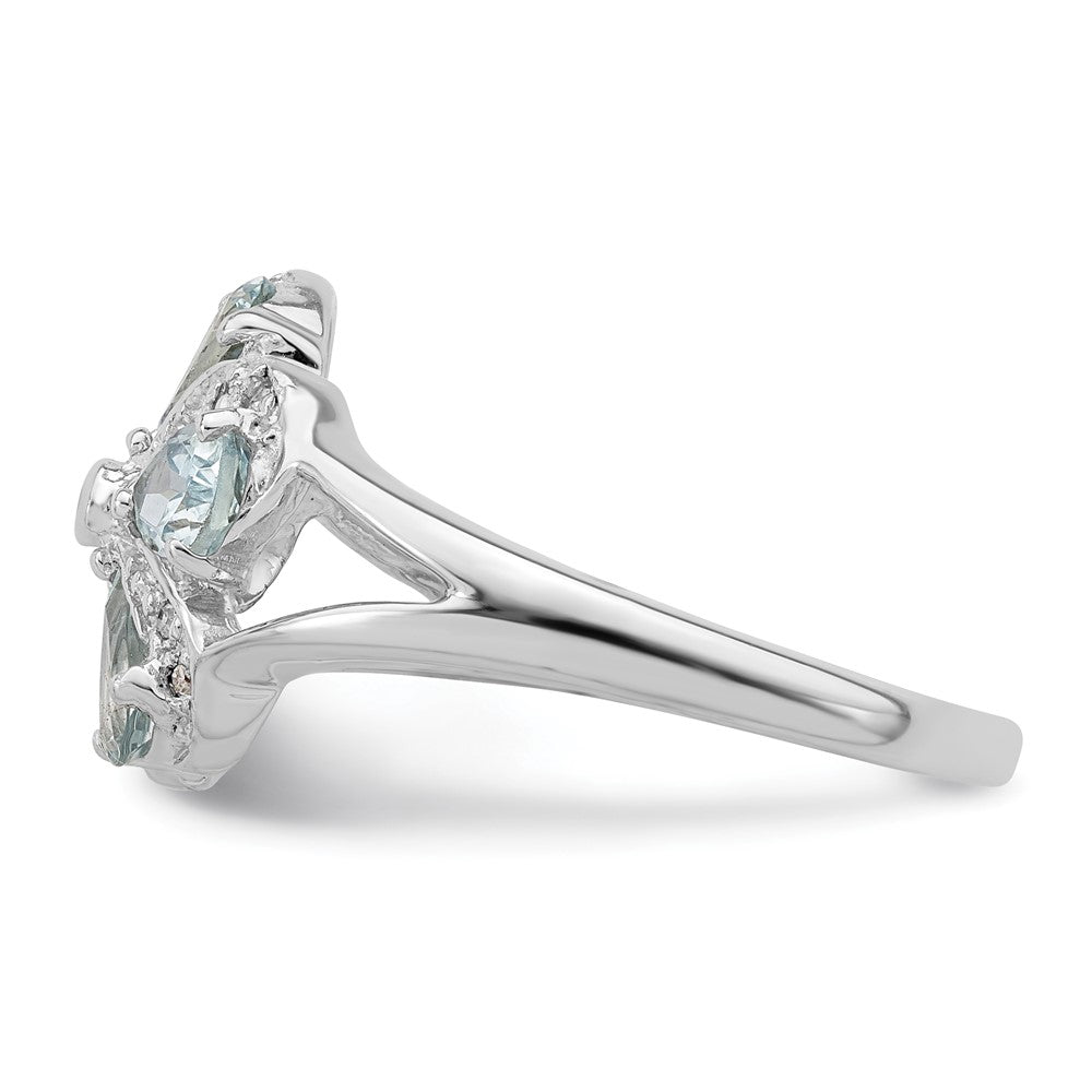 Sterling Silver Rhodium Aquamarine Diamond Ring - 6