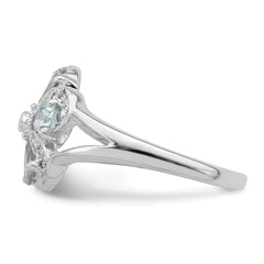 Sterling Silver Rhodium Aquamarine Diamond Ring - 6