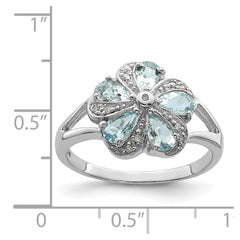 Sterling Silver Rhodium Aquamarine Diamond Ring - 6