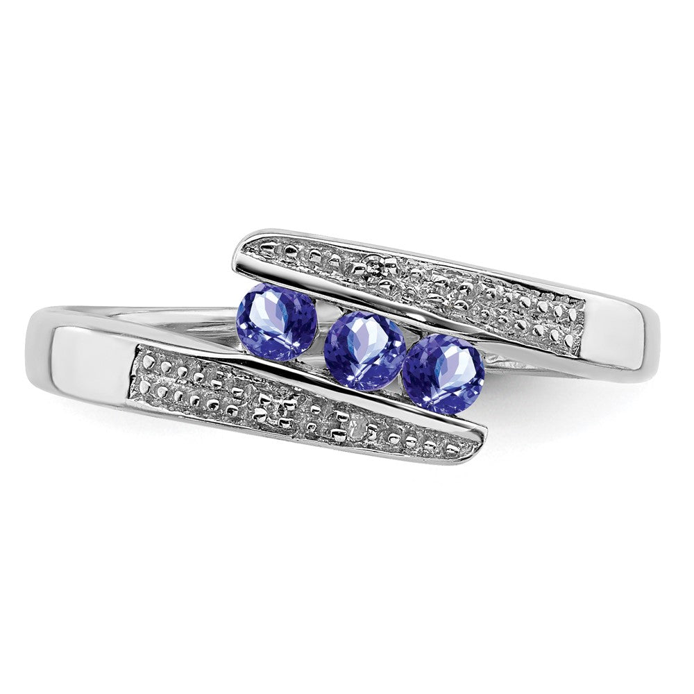 Sterling Silver Rhodium Tanzanite & Diam. Ring - 10