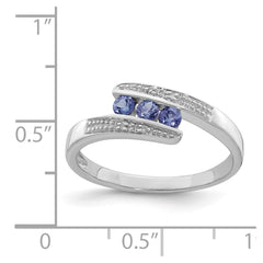 Sterling Silver Rhodium Tanzanite & Diam. Ring - 10