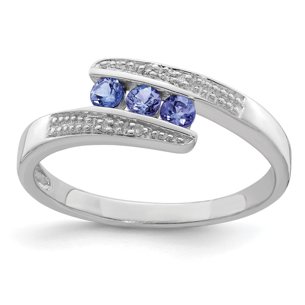 Sterling Silver Rhodium Tanzanite & Diam. Ring - 10