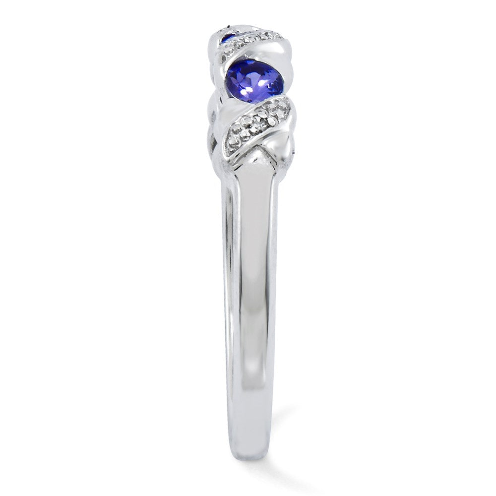 Sterling Silver Rhodium Tanzanite & Diam. Ring - 11