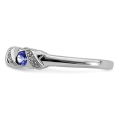 Sterling Silver Rhodium Tanzanite & Diam. Ring - 11