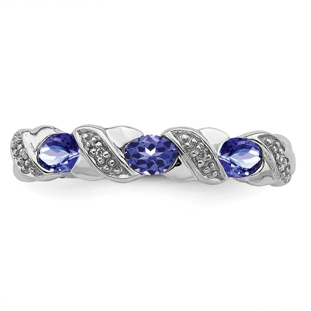 Sterling Silver Rhodium Tanzanite & Diam. Ring - 11