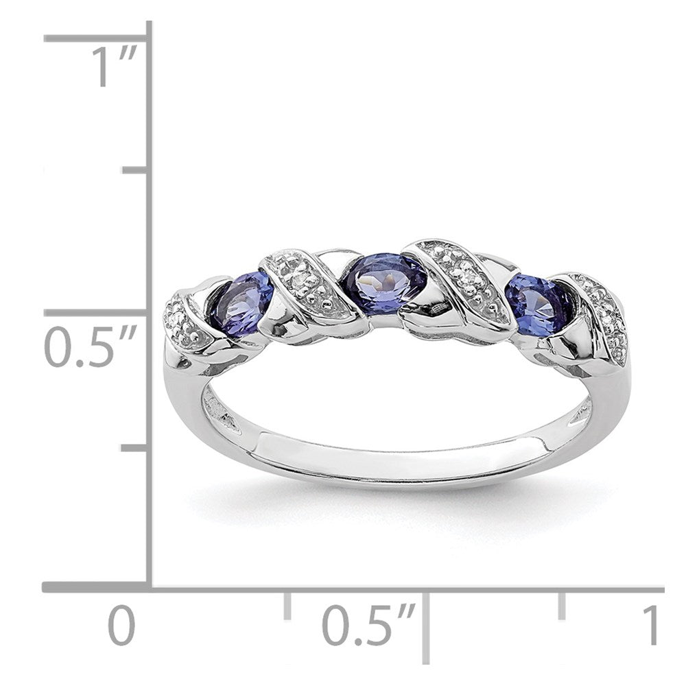 Sterling Silver Rhodium Tanzanite & Diam. Ring - 11