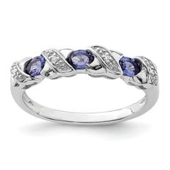 Sterling Silver Rhodium Tanzanite & Diam. Ring - 11