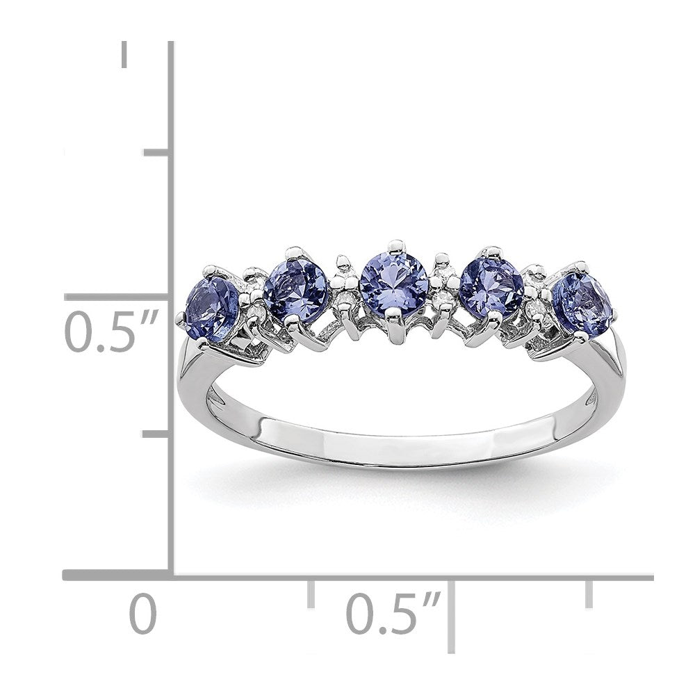 Sterling Silver Rhodium Tanzanite & Diam. Ring - 12