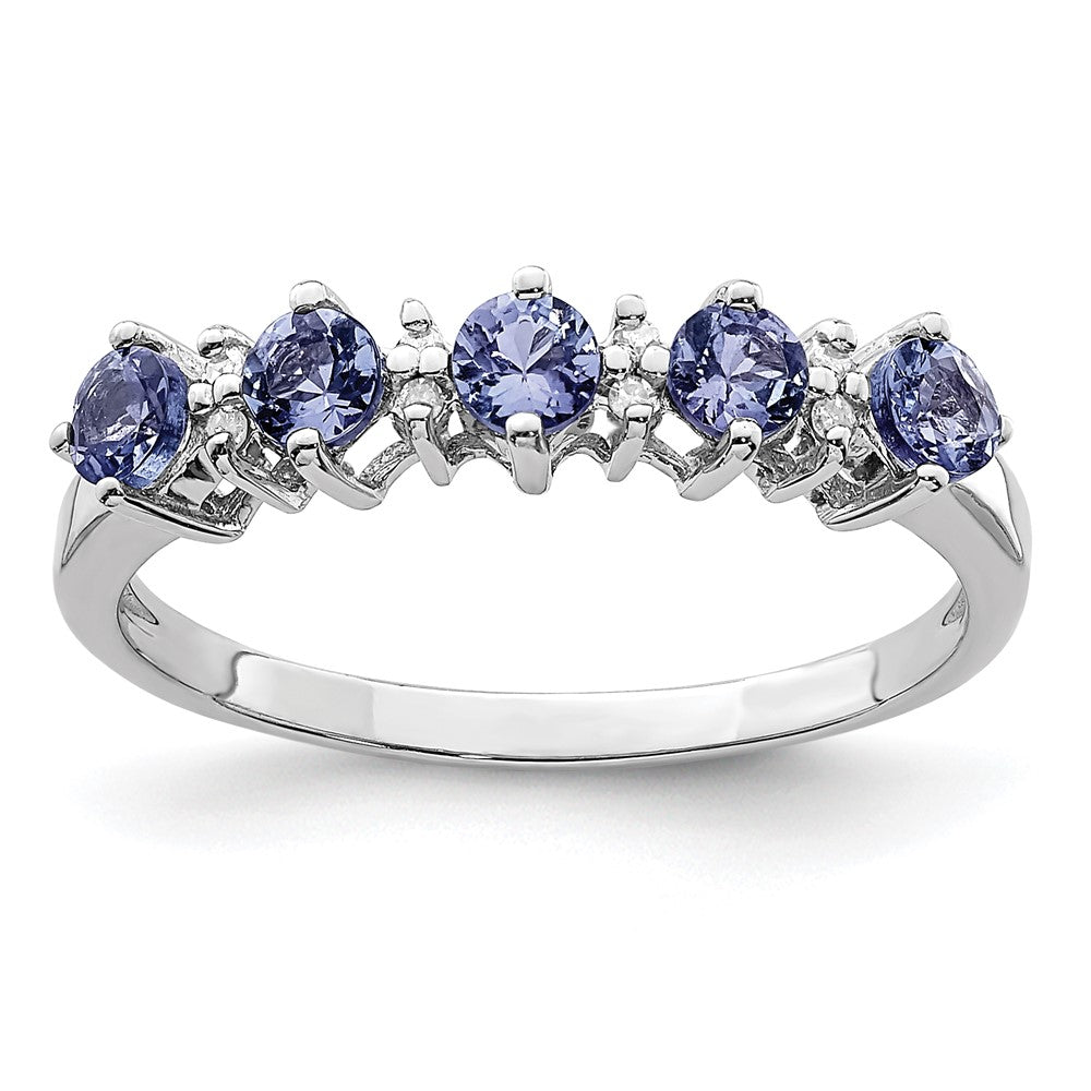 Sterling Silver Rhodium Tanzanite & Diam. Ring - 12