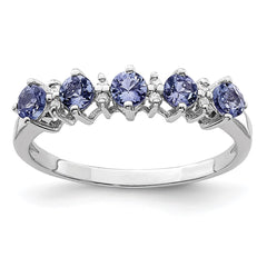 Sterling Silver Rhodium Tanzanite & Diam. Ring - 5