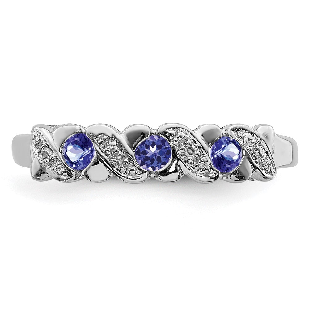 Sterling Silver Rhodium Tanzanite & Diam. Ring - 13