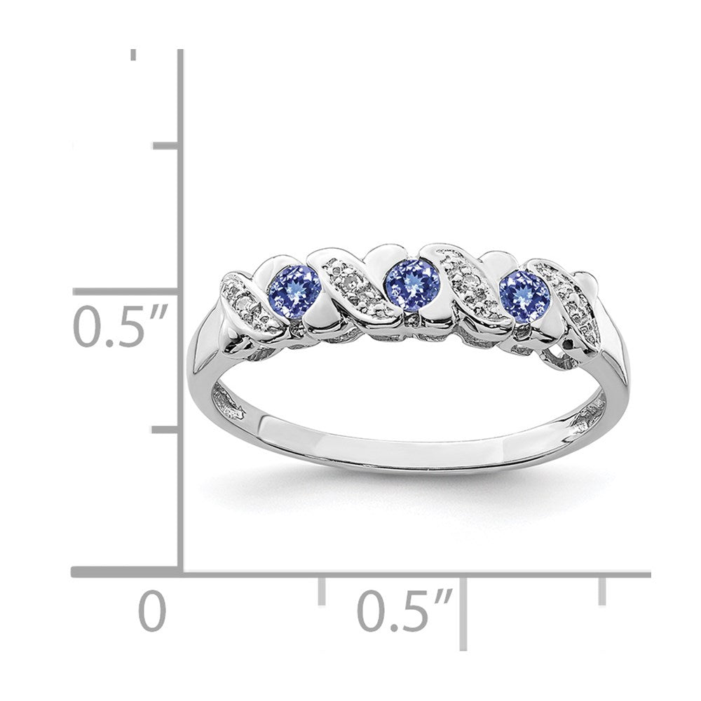 Sterling Silver Rhodium Tanzanite & Diam. Ring - 13