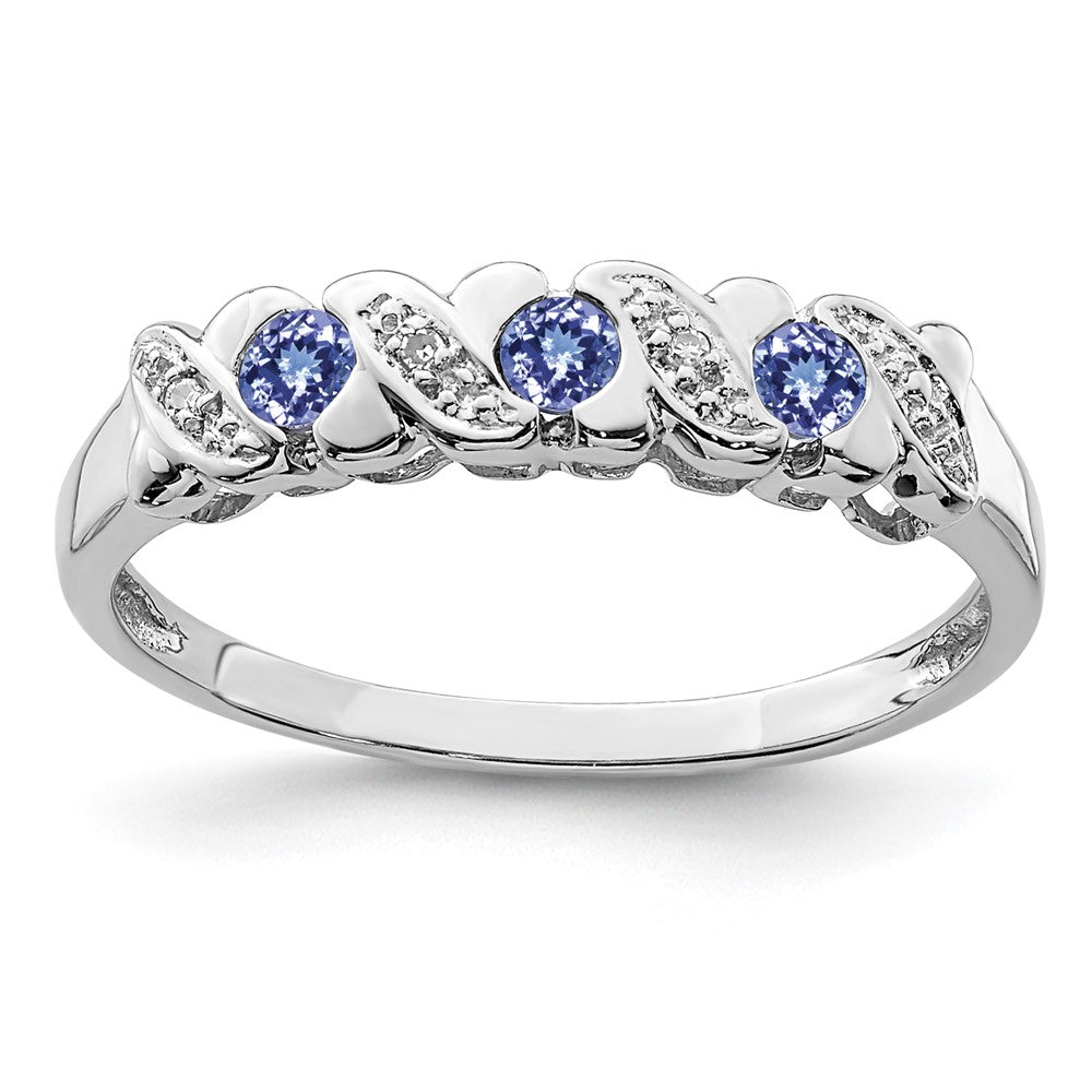 Sterling Silver Rhodium Tanzanite & Diam. Ring - 13