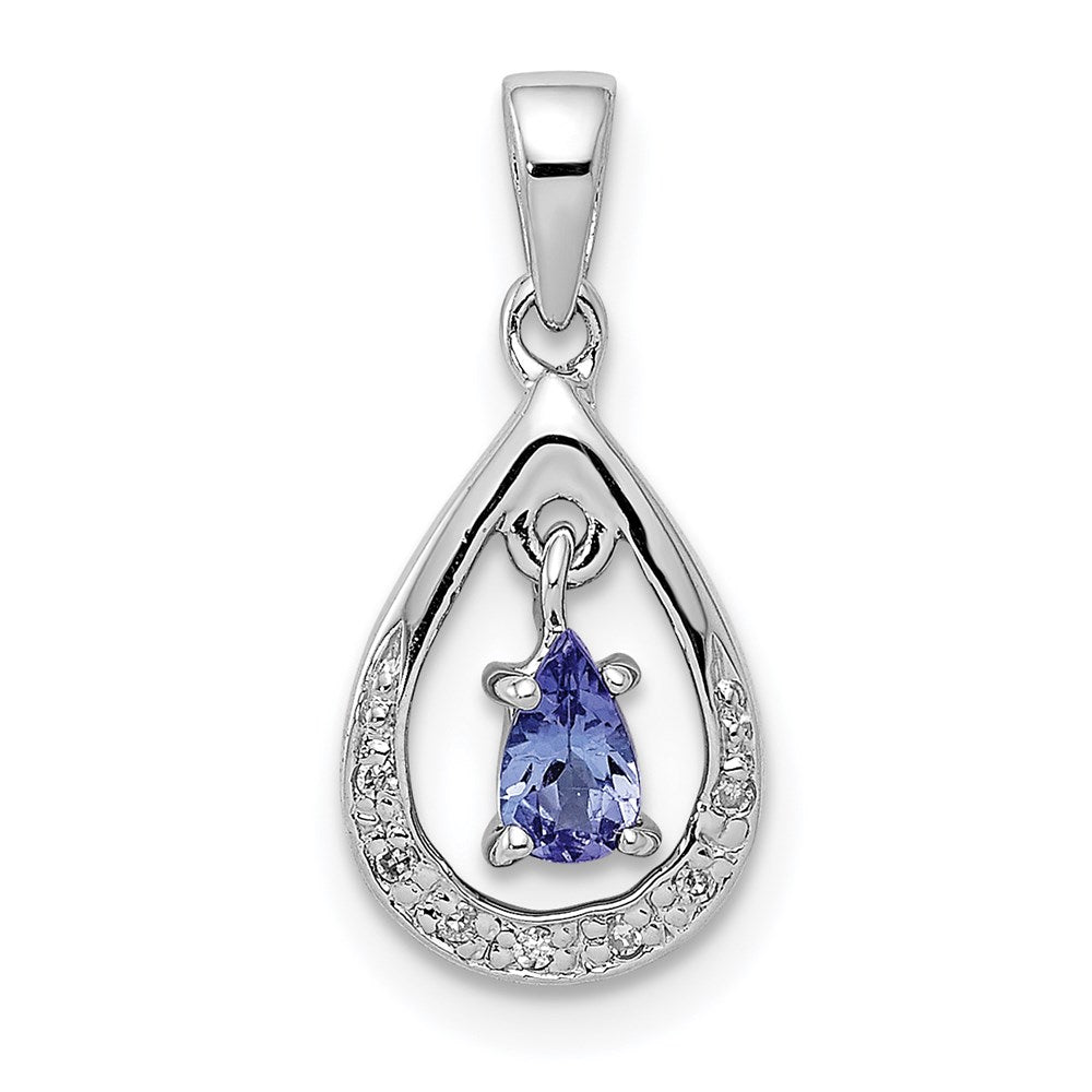 Sterling Silver Rhodium-plated Tanzanite & Diamond Pendant - 3