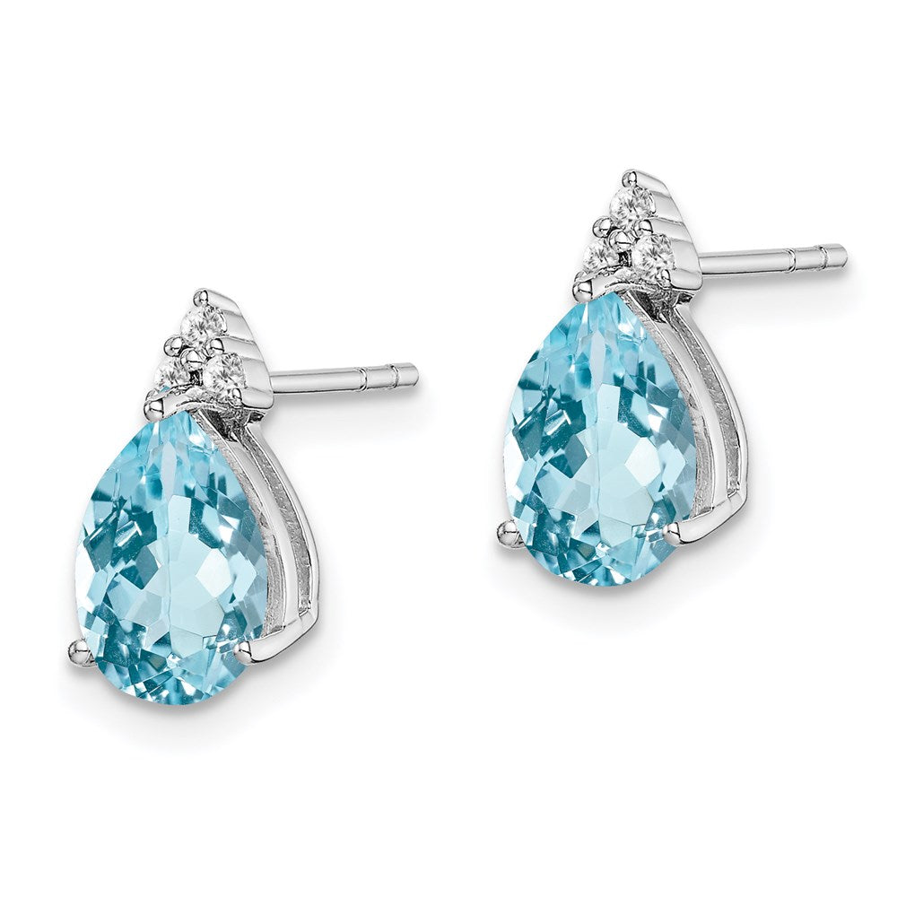 Sterling Silver Rhodium Plated Diamond and Blue Topaz Post Earrings - 2