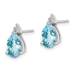 Sterling Silver Rhodium Plated Diamond and Blue Topaz Post Earrings - 2