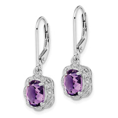 Sterling Silver Rhodium-plated Diamond and Amethyst Earrings - 3