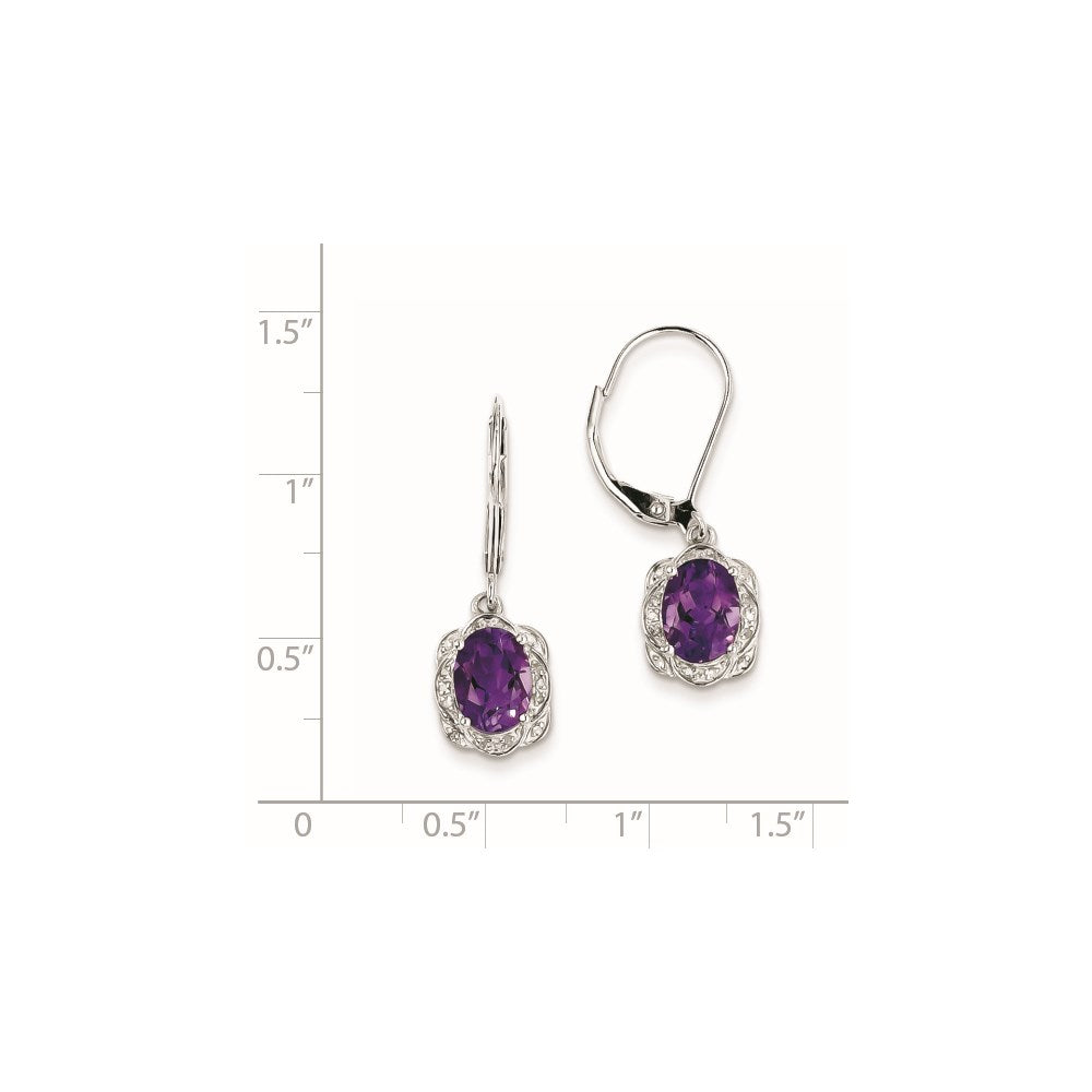 Sterling Silver Rhodium-plated Diamond and Amethyst Earrings - 3
