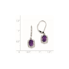 Sterling Silver Rhodium-plated Diamond and Amethyst Earrings - 3