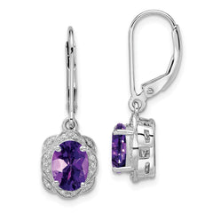 Sterling Silver Rhodium-plated Diamond and Amethyst Earrings - 3