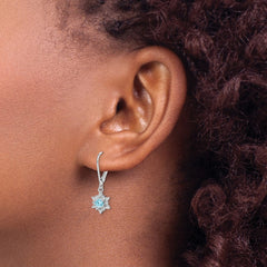 Sterling Silver Rhodium-plated Diamond and Blue Topaz Earrings